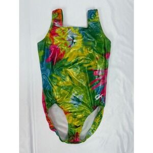 GK Leotard Women AXS Green Pink Shiny Metallic Gymanstics Sleeveless Dance